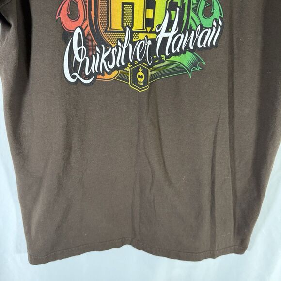 Quicksilver Shirt Men's Large Brown Hawaii Print Short Sleeve Crew Neck Cotton - Picture 3 of 8